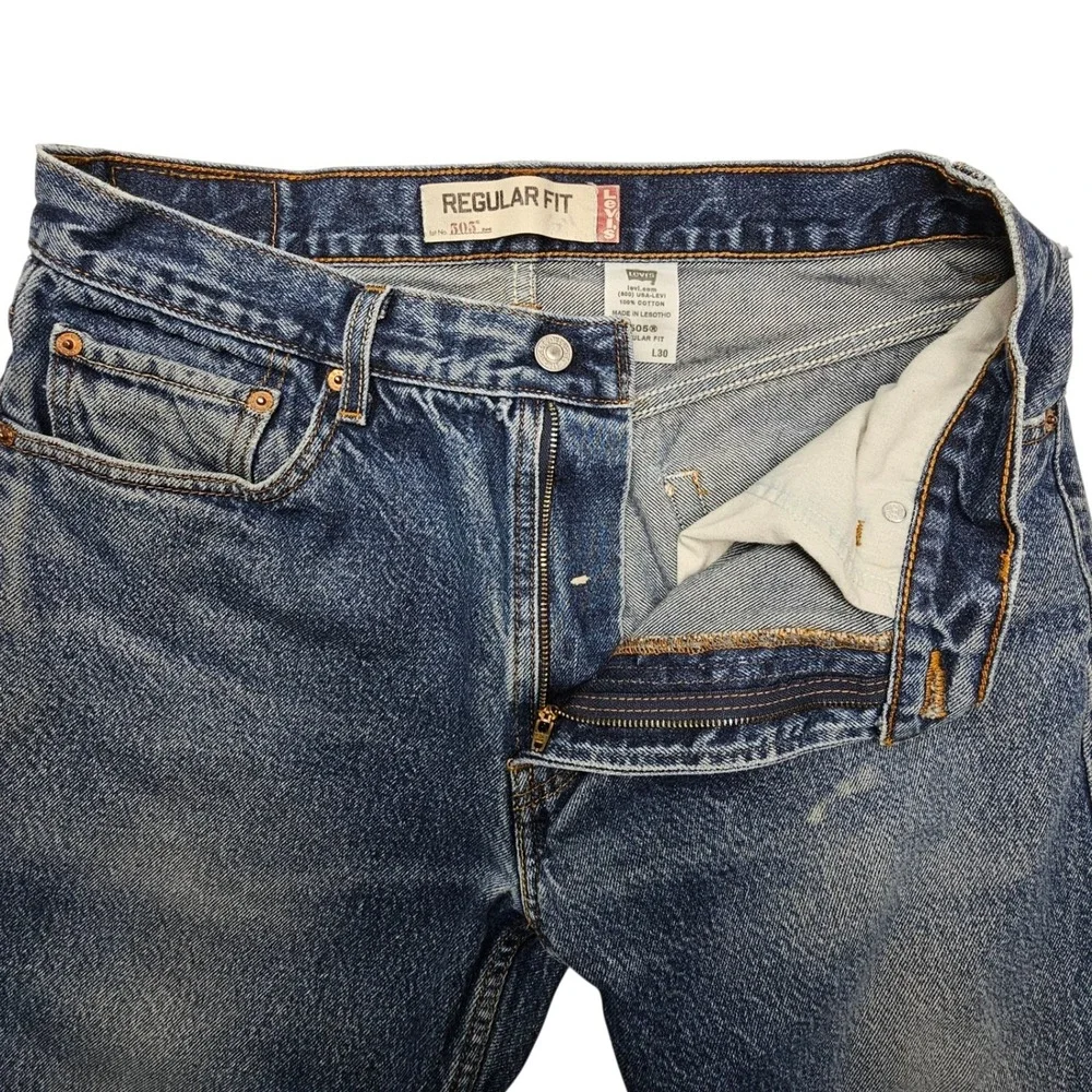 Levis‎ 505 Regular Fit Mens Jeans 34x30 Medium Wash Blue Straight Leg Denim